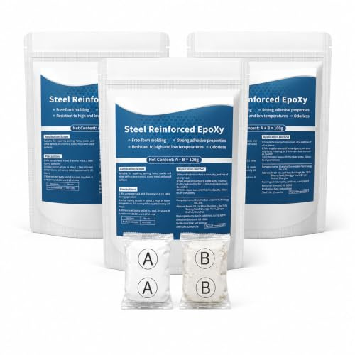 Steel Reinforced Epoxy Putty, 2-Part Epoxy Repair Putty and Metal Repair Filler, Waterproof Heat Resistant AB Putty for Filling Cracks Holes, Pipe Wood Ceramic Tile Plastic Repair (3pcs)