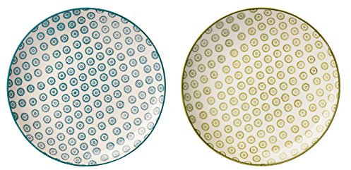 BLOOMINGVILLE Platos con Motivo Isabella - de Colores ø 20 cm, Azul Verde, Cerámica, Juego de 2