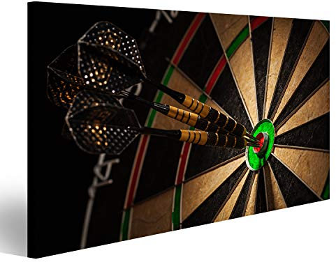 islandburner Bild auf Leinwand DREI Darts Bulls Eye Close Up Hobbyraum Dart Bilder Wandbilder Poster