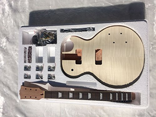 MUSOO DIY E-Gitarre Kit mit P90 Tonabnehmer (Mahagoni mit Flame Maple Veneer, Natur)