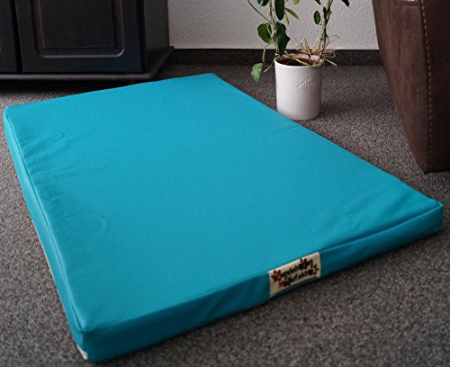 Hundebettenmanufaktur Hundematratze Hundebett Kunstleder Schaumstoff 5 cm Verschiedene Größen und Farben wählbar (100 cm X 60 cm, türkis)