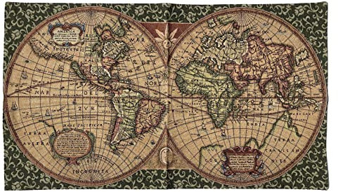 Lnxp Wandteppich Gobelin Italy OLD MAP WELTKARTE ANTIK DESIGN GRÜN TAPESTERY 116 x 68 Wandbild Wanddeko Retro ReplikateMAPPE MONDE