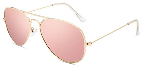 Pro Acme Classic Polarized Pilot Sunglasses for Men and Women UV400 Protection (Gold Frame | Pink Mirrored Lens)