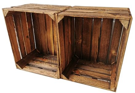 Alte geflammte Obstkisten / Holzkisten in vielen Variationen -Ideal zum Möbelbau oder zur Aufbewahrung- Sehr massiv und stabil verarbeitet (2er Set / ohne Boden)