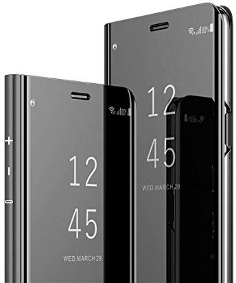 MRSTER Flip Case for iPhone 11 Pro Max Mirror Design Clear View Bookstyle Protecter Shell With Kickstand Cover for Apple iPhone 11 Pro Max 6.5 2019. Flip Mirror: Black