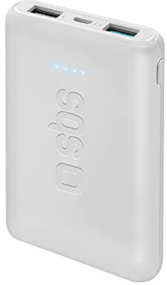 SBS Powerbank 5000 mAh Ultra Compact a Ricarica Rapida, Mini Batteria Esterna con Due Porte USB, Tascabile e Leggero per iPhone, Samsung, Xiaomi, Oppo, Huawei