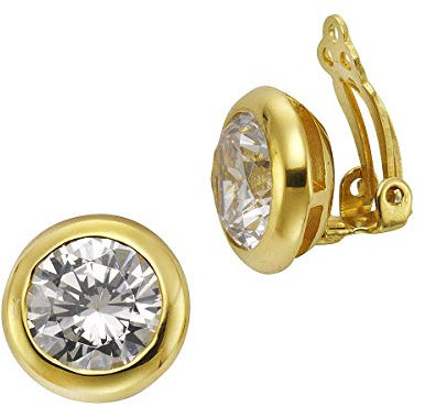 Zeeme Silber Damen Ohrclip 925/- Sterling Silber 1,5cm Glänzend Zirkonia gelb 18,32ct. 358220465-1