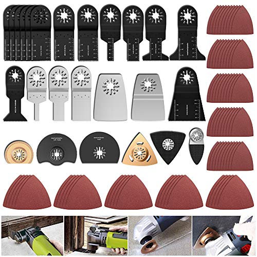 100Pcs Sägeblätter Kit Mix Klingen Multitool Oszillierwerkzeug-Zubehör für Fein Multimaster,Holz/Metall/Kunststoff,Universal für Bosch,Craftsman,Chicago,Fein,usw.(Passt nicht auf Bosch Starlock)
