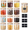 Yibaodan Glass Jars Set 150ml 12 Pack 6oz Spice Jars with Bamboo Lids and Labels Small Food Cereal Storage Containers for Home Kitchen Tea Herbs Coffee Flour Herbs Grain (12Pack/12 Black Labels)