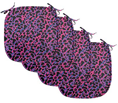 ABAKUHAUS Urwald Polster für Esszimmerstühle, Leopard-Haut-Safari 80er, Dekoratives wasserfestes Kissen mit Riemen für Küchensitze, 40 cm x 40 cm-4er Pack, Royal Blue Hot Pink