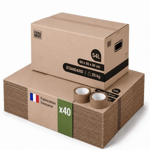 Pack de cajas de cartón para mudanza 54L - 60x30x30 cm - certificados FSC 70% - Pack and Move (40)