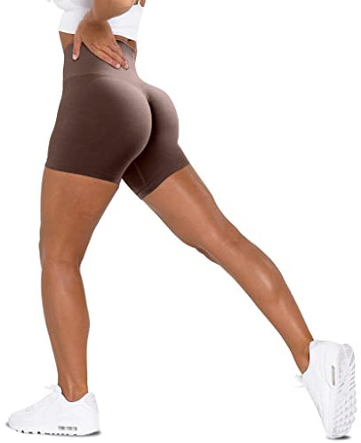 Unthewe Workout Butt Lifting Shorts für Frauen Hohe Taille Nahtlose Gym Yoga Booty Shorts, Scrunch Mokka, Klein