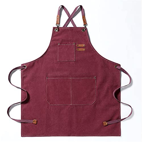 YFFS Canvas Apron for Men, Heavy Duty Work Apron with Pockets, Waterproof Wear-resistant Tools Apron for Garden, Craft Workshop and Garage (Red)