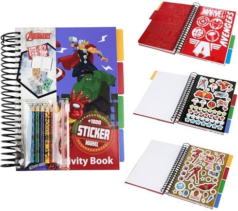 Marvel Sticker-Buch mit über 1000 Aufklebern, Schablonen, Ausmalblättern und Buntstiften - Marvel Fanartikel Jungen (Mehrfarbig Avengers)
