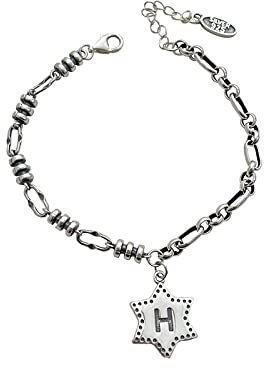 YUUKI Armreif Damen Silber 925,Vintage Sterling 925 Silber Armband Für Frauen Alphabet Stern Armband Armreif Mit Verstellbarer Doppelter Silberkette Glücksschmuck Für Frauen