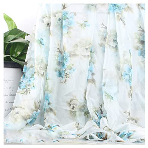 Chiffon Stoff meterware Tencel Gedruckt Chiffon Stoff 150 cm Breit Verkauft Meterware Für Rock Shirts Kleidung Handgefertigt(Color:Little Peony Blau)