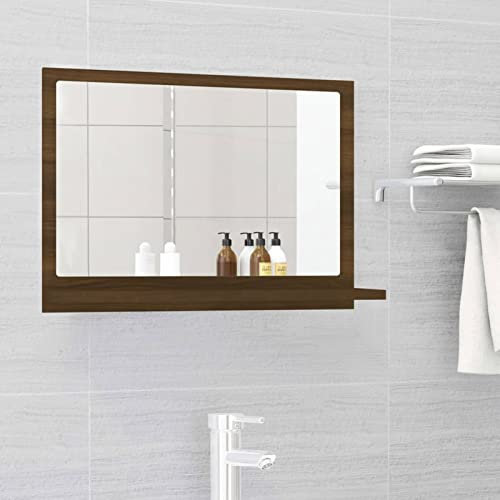 Homgoday Badspiegel mit Ablagen Badezimmerspiegel Spiegelregal Wandspiegel Bad Spiegel Badmöbel für Wohnzimmer, Schlafzimmer, Bad, Flur Braun Eichen-Optik 60x10,5x37 cm Holzwerkstoff
