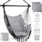 Silla Colgante con 2 Cojines y Bolsa - Silla Hamaca Colgante de Carga 330lbs para 2 Personas Adultos y niños, Mecedora, Hamacas Jardin Portátil para Interior y Exterior, Balcón (Gris Claro)
