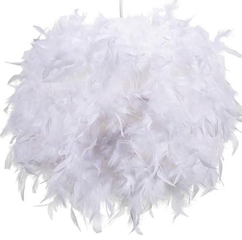 40cm White Feather Light Shade, Lamp Shade for Pendant Ceiling Light,Floor Lamp, Fluffy Feather Lampshade Ceiling Light Shade for Living Room, Bedroom by Klass Home Collection