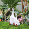 Voyyphixa Weiße Gans Deko Garten Entenmutter und Entenküken Hoflandschaft Gartenstatue Ornament Garden Statue Outdoor Garten Gartendeko Hinterhof Rasen Pfähle (Klein)