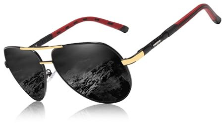 KIGNSEVEN Klassische Polarisierte Sonnenbrille für Männer Frauen Retro Aluminium magnesium sonnenbrille K725 (gold gray)