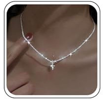 TseenYi Glitter Gypsophila Kette Halskette Cz Kreuz Anhänger Halskette Silber Funkelnde Kette Halskette Kleines Kreuz Halskette Funkelndes Kreuz Glitzer Halskette Schmuck Für Frauen Und Mädchen