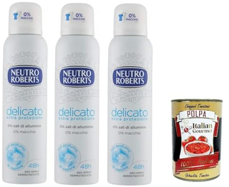 Italian Gourmet Deodorante Spray Delicato, Deo-Spray 3 x 150ml | Profumo di sapone e Hautgefühl sanft, ideale per uso quotidiano dopo doccia, Gesamtnettogewicht 450 ml + Kostenlos Polpa 400g