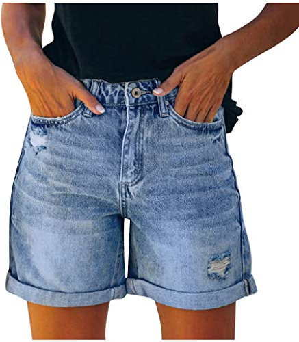Jeans Shorts Damen Sommer - Kurze Jeanshose Damen High Waist Kurze Hose Damen Jeans mit Löchern Tasche Sexy Hotpants Sommerjeans Damenjeans Lässig Jeansshorts Damenshorts Jeans-Shorts Frauen