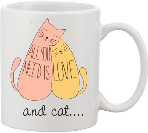 Functon+ All You Need is Love and A Cat Two Cats Cuddling tazza in ceramica bianca