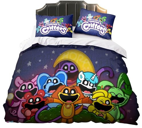 Zhongkaihua Smiling Critters 3-teiliges Bettwäsche-Set, Anime-Bettwäsche für Doppelbett, Einzelbett oder Kingsize-Größe, Bett-Set mit Bettbezug und Kissenbezug für Zuhause, Schlafzimmer, als