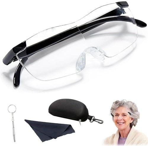 mohito 300% de Aumento Gafas de Lupa para usuarios de Gafas, Gafas de Lupa con Estuche para Gafas, Gafas con Lupa Anti-Luz Azul para Personas Mayores, para Trabajos de Costura, Lectura, Costura