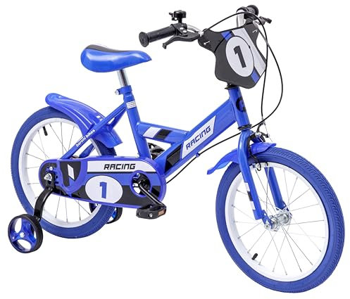 Baroni Toys Blaues Kinderfahrrad mit Stützrädern, Sportfahrrad für Kinder von 4 bis 7 Jahren, Größe 16 Zoll