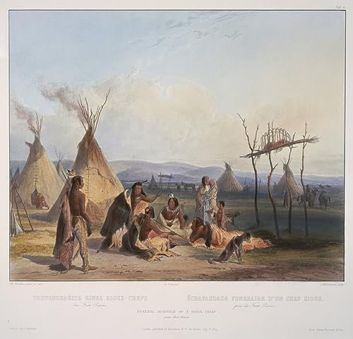 VsoxA Bekannt Leinwand Wandbilder Gemälde Wandkunst Begräbnisgerüst Eines Sioux-häuptlings in Der Nähe Von Fort Pierre Gestochen Von Karl Bodmer Wand-Kunst Bild für Wanddekoration 60x90cm