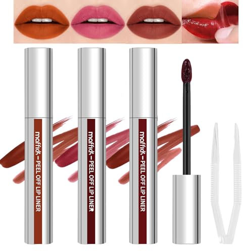 Mrettick 3PCS Lip Liner, Peel Off Lip Tattoo Stain, Long Lasting, Infused with Hyaluronic Acid & Vitamin E, Makeup Gift for Women (#1, M)