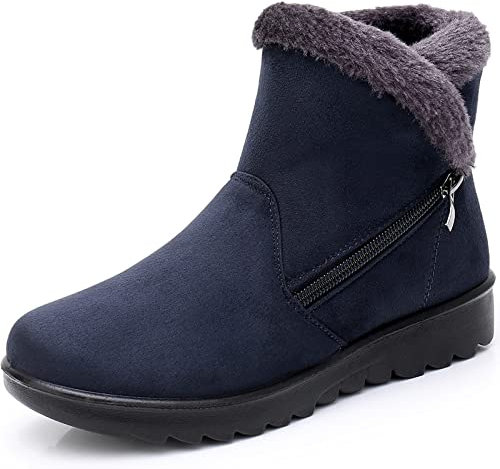 Hsyooes Stivaletti Invernali Donna Stivali da Neve Caldo Foderato Pelliccia Comodi Stivali alla Caviglia,Blu,Produttore 260/EU41