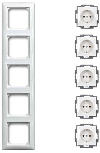Busch-Jaeger Balance SI Set 5x Steckdose 20 EUC-914 und 5-fach Rahmen 1725-914 Alpinweiß