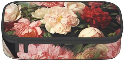 EVANEM Bowl with Peonies and Rose Pencil Case, Large-Capacity Double Layer Student Pencil Case, Office Stationery Bag, Portable Pencil Case