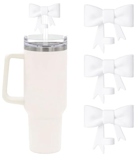 EnigmaDrop 3 Pcs Classic Bow Straw Covers Cap Toppers Compatible with Stanley 30&40 oz Tumbler Cups,Reusable Cute Silicone Straw Tips Lids Protectors for 0.4 in/10mm Stanley Cups Straw Accessories