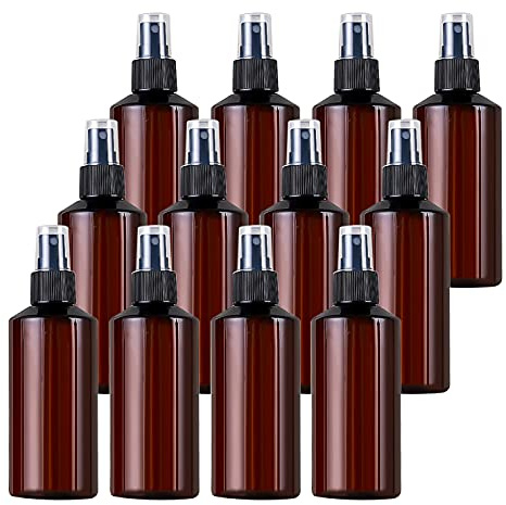 Cosmetic Travel Containers,Travel Jars for Toiletries,24 Pieces Empty 150 ml Brown PET Plastic Fine Mist Pump Spray Bottles with Black Sprayer(200ml)