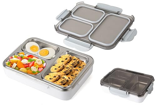 GMYIAK Bento Lunch Box for Adults/Kids/Students,Insulated Lunch Box with 2 Compartments,Stainless Steel Interior Microwave Safe Food containers with lids for School,Work,Picnic Travel(Large)