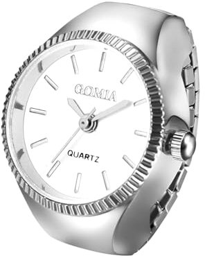 JewelryWe Fingeruhr Ringuhr Elastische Uhr: Silber Analog Quarz runde Fingerringuhr Legierung Ring Uhr Uhrenring mit Stretchband und Balkenskala - Geschenke für Damen Herren