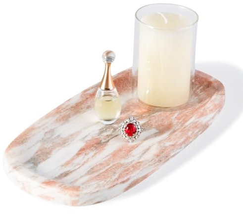 Koville Natural Marble Tray for Bathroom Countertop, Vanity Tray for Decor, Marble Bathroom Trays Stone Storage Trays for Perfume, Jewelry, Candles, Decorative Tray for Dresser Organizer(Norway Red)