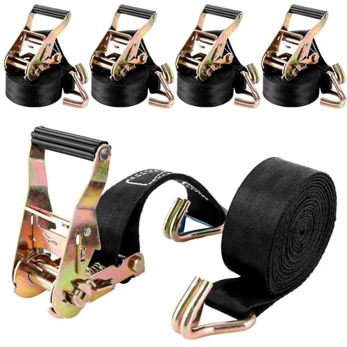 ASelected 4 Sätze 2T - 6M×38MM ​​Spanngurt mit Haken und Ratsche, 6M Spanngurte Schwarz mit Polyesterhaken, Spanngurte mit Ratsche für Anhänger, Motorrad, Auto​​
