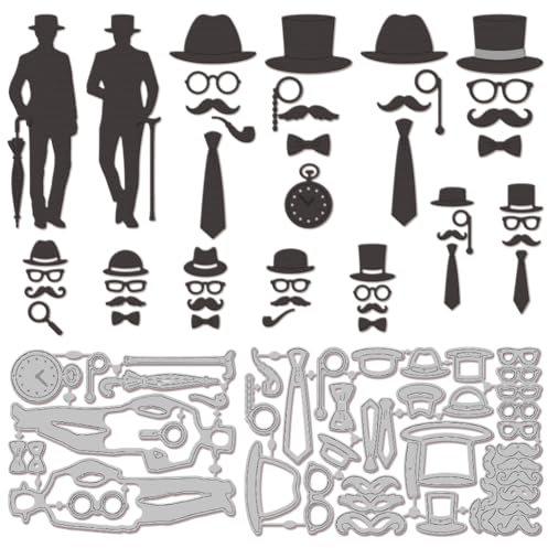 GLOBLELAND Stanzformen Zum Vatertag Metall Gentleman Männer Stanzformen Brille Und Hut Stanz Und Prägevorlagen Für Scrapbooking Basteln Papierkartenherstellung