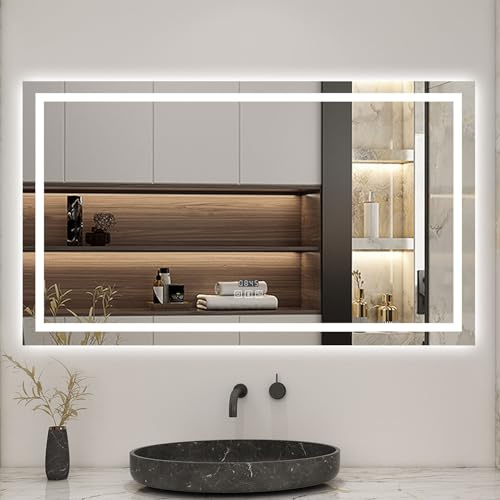 AICA Miroir Salle de Bain 140 x 80cm, Bluetooth + 3 Couleurs + dimmable + Horloge + Anti-buée + mémoire, Miroir Lumineux LED