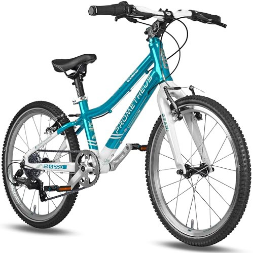 PROMETHEUS BICYCLES PRO Kinderfahrrad 20 Zoll Jungen Mädchen | Premium 20 Zoll Fahrrad Junge Aluminium Super leicht ab 6 Jahre | 7 Gang Schaltung von Microshift | Blau Weiß