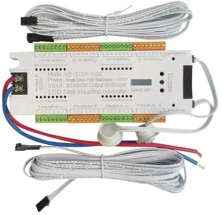 Asuinxurr Automatisches 32-Kanal-Treppenbeleuchtungs-LED-Bewegungssensor-Treppenlicht-Controller-Kit für Treppen, Flexibler Streifen 12V 24V