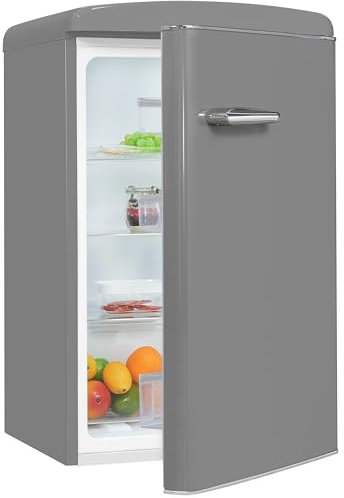 Exquisit Retro-Kühlschrank, 122 Liter, ohne Gefrierfach, Energieklasse E, LED-Licht, RKS120-V-H-160E grau