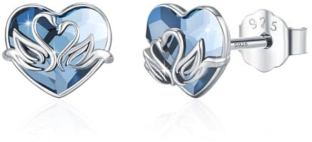 Schwanen Ohrstecker 925er Sterlingsilber Hypoallergen Blaue Herzförmige Kristall Ohrringe Süßer Tier Schwanen Schmuck Geschenk für Frauen Mädchen Mutter und Tochter