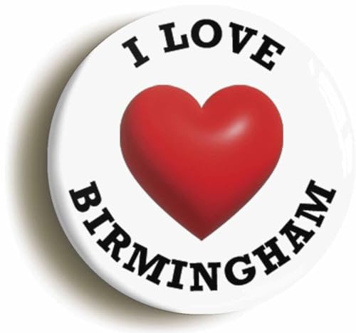 I Heart Love Birmingham Location Fridge Magnet (Circular 2inch / 50mm Diameter)